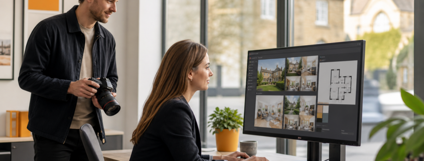 Estate agent reviewing a professionally marketed residential property listing
